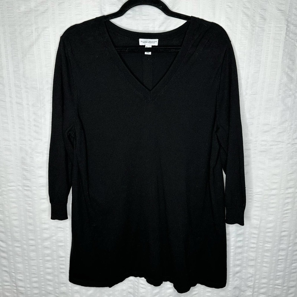 Susan Graver Modern Essentials Sweater Womens Large Black Lightweight Casual
